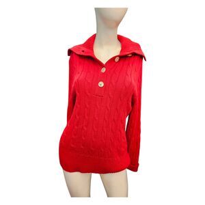 American Living Red Cableknit Sweater Womens Size Large Cotton
